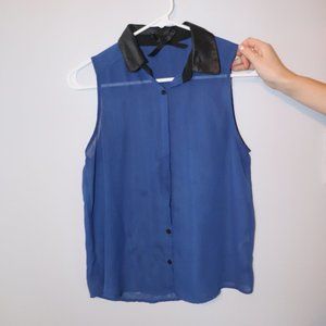 teens blue button up mesh tanktop